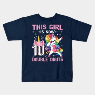This Girl IS Now 10 Double Digits Dabbing Unicorn 10th Birthday Gift Kids T-Shirt